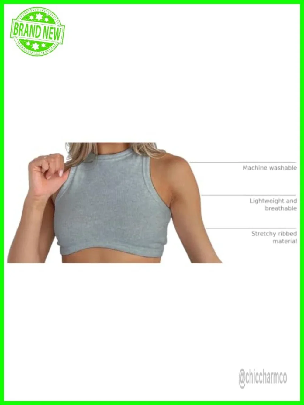 Ribbed Knit Sleeveless Crew Neck Racerback Cropped Tank Top